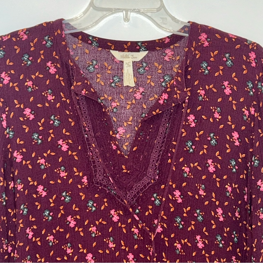Matilda Jane womens Local Luxuries floral boho burgundy long sleeve dress size M - Picture 2 of 11